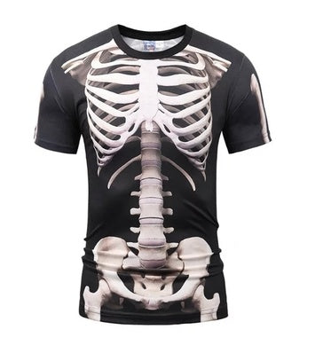 Skeleton T-shirt Skeletal bone short-sleeved personality pattern clothes 3D round neck half sleeve male horror spoof creative compassionate